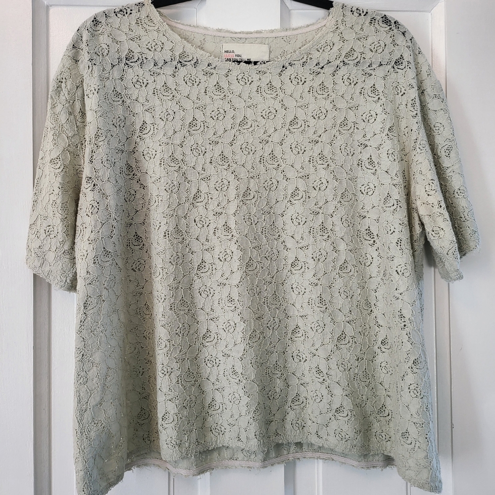 Light Green Leon & Harper Lace T Shirt Medium Cotton Nylon Blend